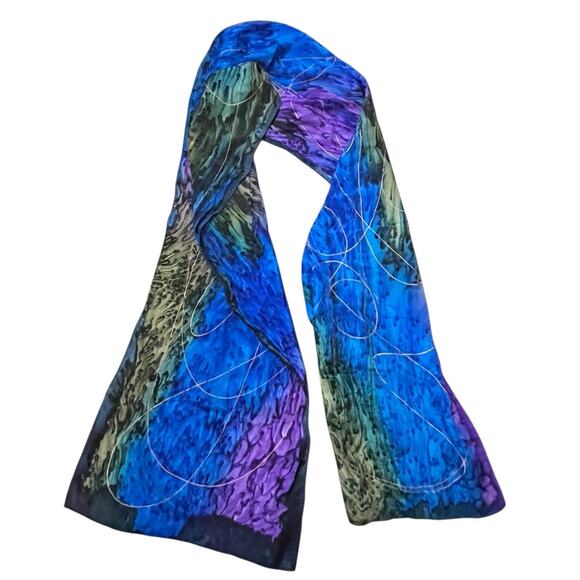 Hand-Painted Scarf with Gold Accents - 60x11 Inches - Picture 1 of 6